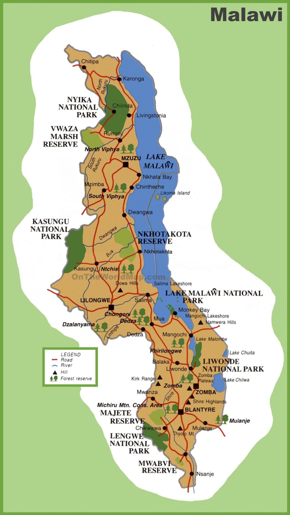 карта Малаві і навколишніх країн