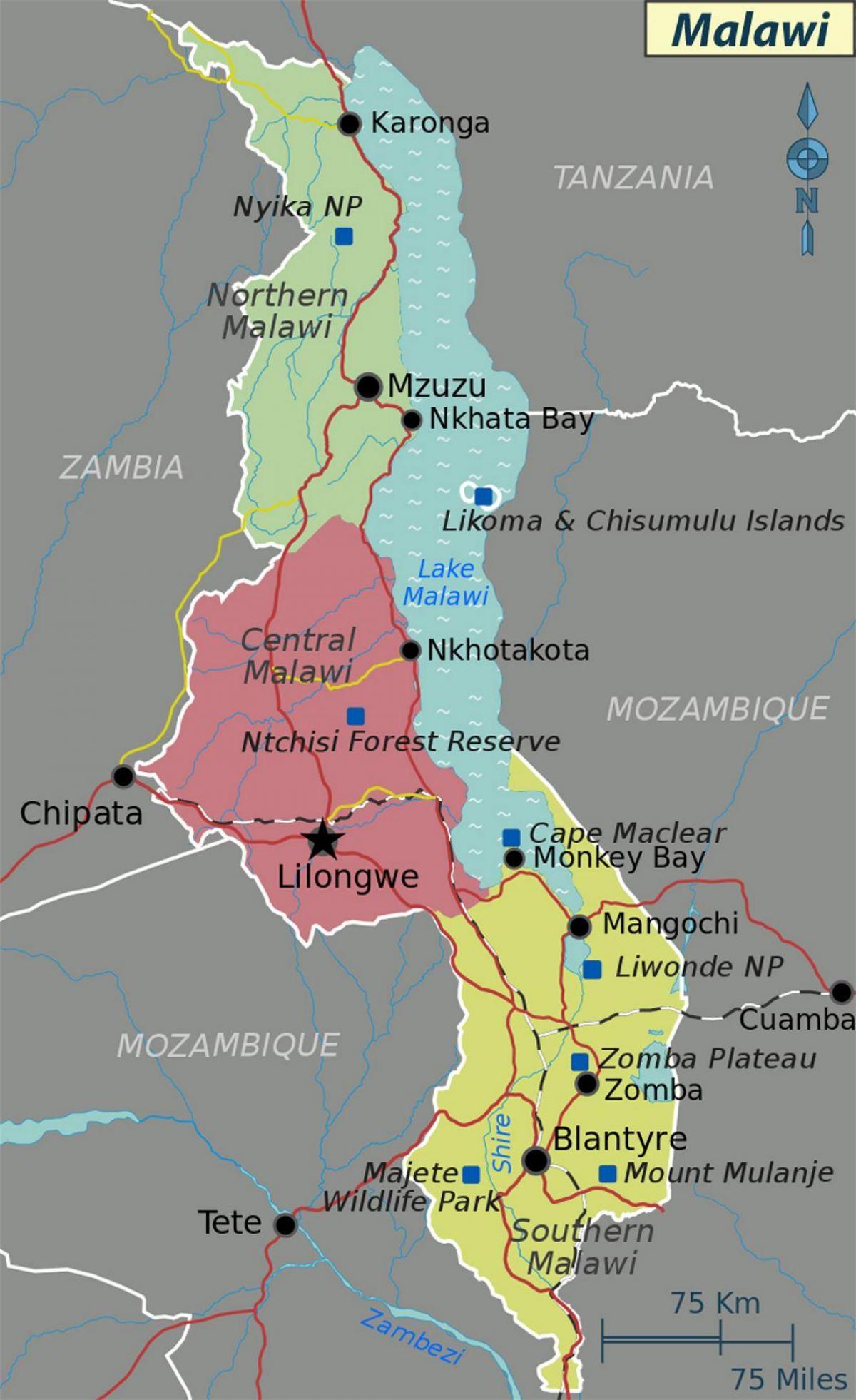 карта озеро Малаві в Африці